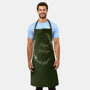 Elegant Green and Gold Holiday Entertaining Apron