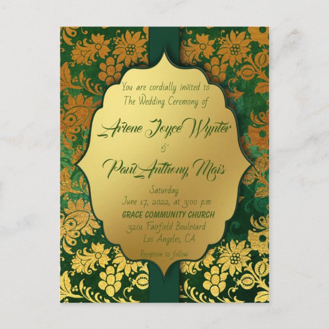 Elegant Green and Gold  Invitation (Front)