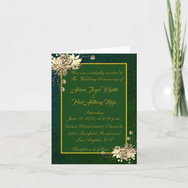 Elegant Green and Gold Invitation (Front)