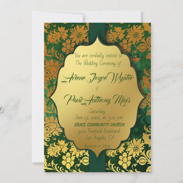 Elegant Green and Gold Invitation (Front)