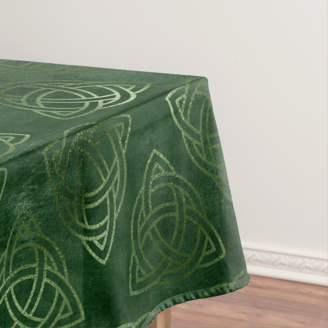 Elegant Green and Gold Irish Celtic Pattern Tablecloth (In Situ)