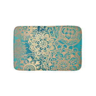 Elegant Green and Gold Mandala Pattern Bath Mat