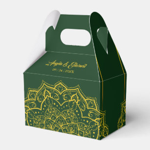 Elegant Green And Gold Mandala Wedding Favour Box