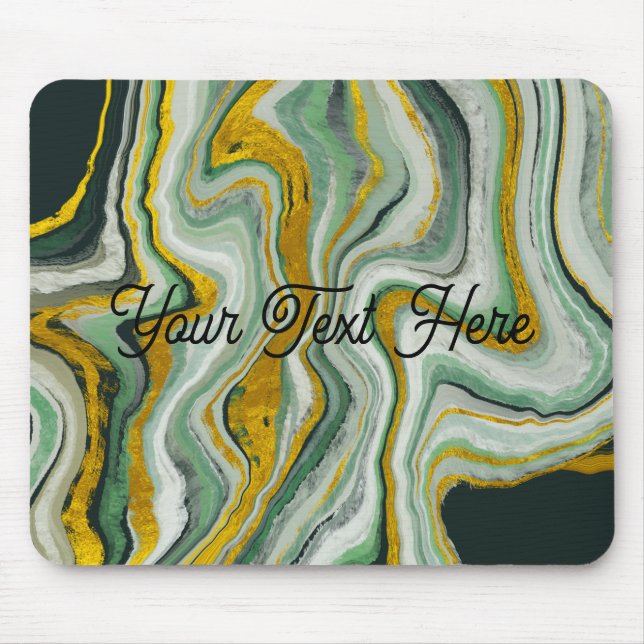 Elegant Green and Gold Marble Agate Texture Custom Mouse Mat (Front)