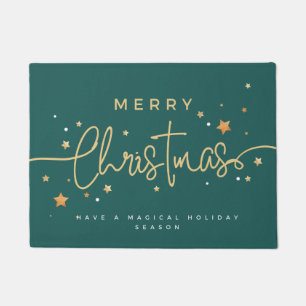 Elegant Green and Gold Merry Christmas Holidays  Doormat