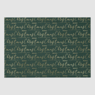 Elegant Green and Gold Merry Christmas Text Tissue Paper