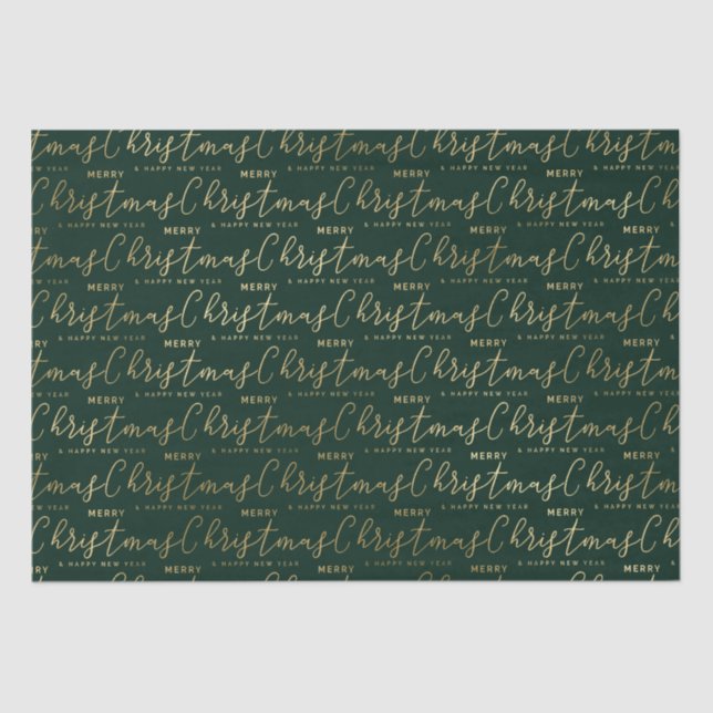 Elegant Green and Gold Merry Christmas Text Tissue Paper (Front)