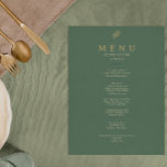 Elegant Green And Gold Minimalist Wedding  Menu<br><div class="desc">An elegant fancy and classy gold and green  chic wedding dinner menu. That features line art rustic eucalyptus gold leaf and emerald sage green background with names of husband and wife and date. In gold script typography. Customise it by clicking on the PERSONALIZE button.</div>