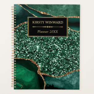 Elegant Green and Gold Ocean Glitter Agate Planner