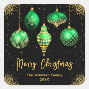 Elegant Green and Gold Ornament Christmas Square Sticker