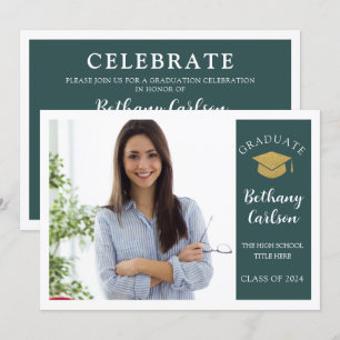 Elegant Green and Gold Photo Graduation Party Invitation