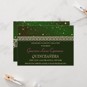 Elegant Green and Gold Quinceañera Invitation