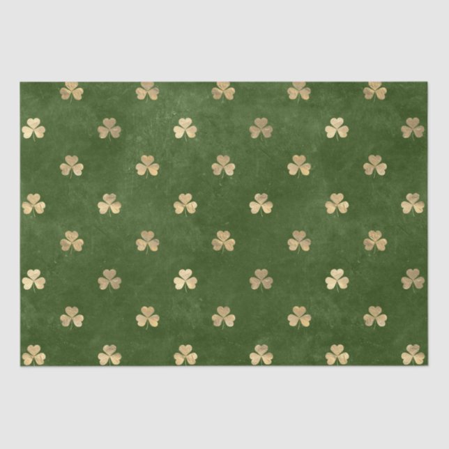 Elegant Green and Gold Shamrock Pattern Tissue Paper (Front)