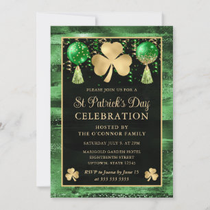 Elegant Green and Gold Shamrock St Patrick's Day Invitation