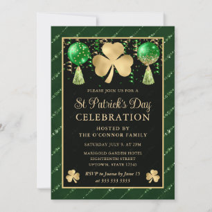 Elegant Green and Gold Shamrock St Patrick's Day Invitation