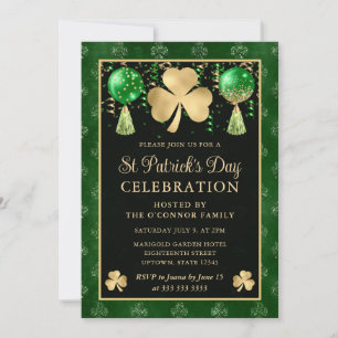 Elegant Green and Gold Shamrock St Patrick's Day Invitation