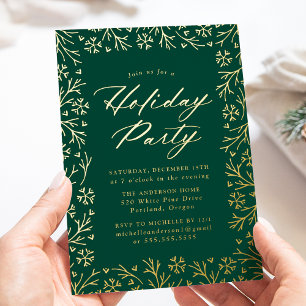 Elegant Green and Gold Snowflake Holiday Party
