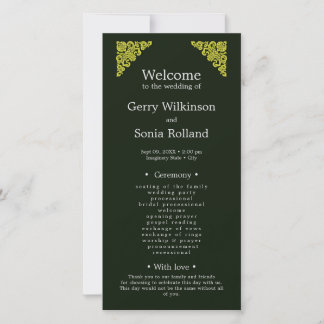 Elegant Green and Gold Wedding Program