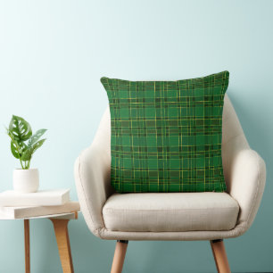 Elegant Green and Gold Winter Christmas Plaid Cushion