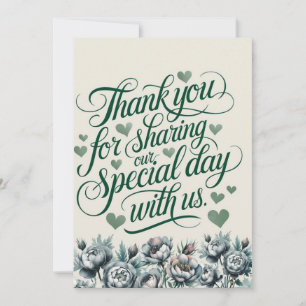 Elegant Green and Grey Bouquet Thank You Card