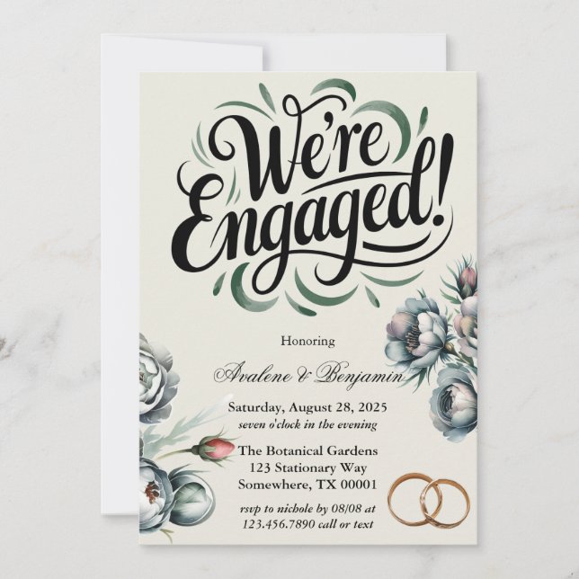Elegant Green and Grey Bouquet We're Engaged Invitation (Front)