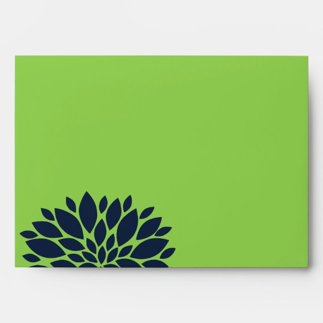 Elegant Green and Navy Blue Floral Burst Envelope (Front)