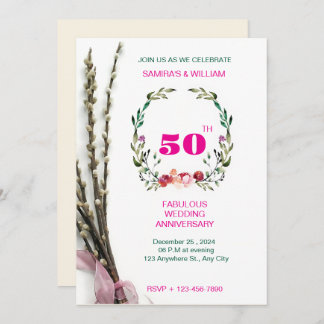 Elegant Green and Pink Floral 50th Anniversary Invitation