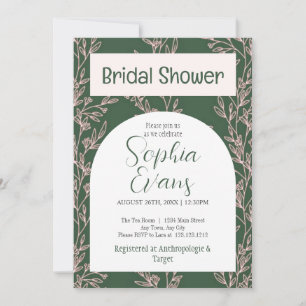 Elegant Green and Pink Leaves Bridal Shower Invitation