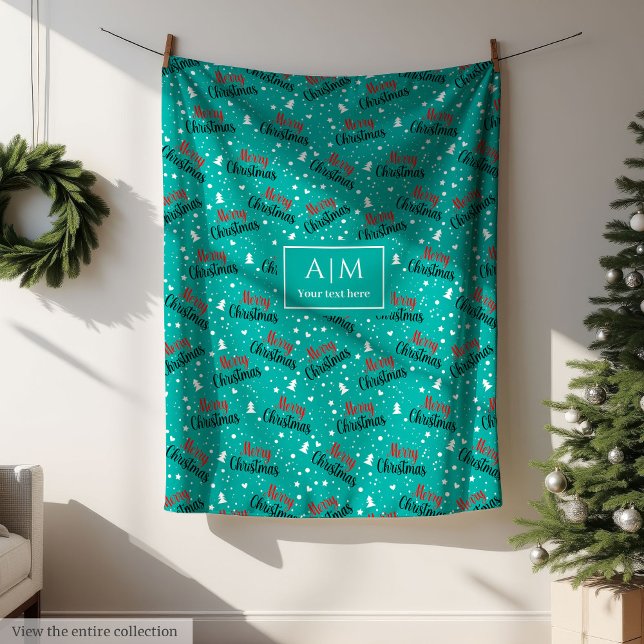 Elegant green and red Christmas lettering fleece Blanket (Elegant green and red Christmas lettering fleece)