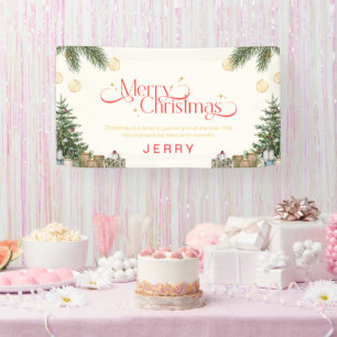 Elegant Green and Red Watercolor Merry Christmas Banner