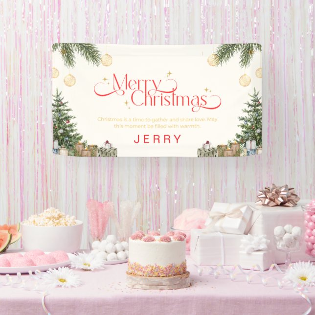 Elegant Green and Red Watercolor Merry Christmas  Banner (Party)