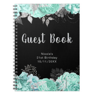 Elegant Green and Silver Flower Guest Book
