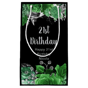 Elegant Green and Silver Flowers Birthday Party Small Gift Bag