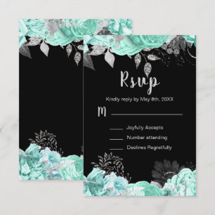 Elegant Green and Silver Flowers Sweet Sixteen RSVP Card