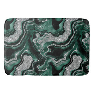 Elegant Green and Silver Glitter Agate Pattern Bath Mat