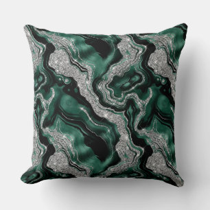 Elegant Green and Silver Glitter Agate Pattern Cushion