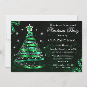 Elegant Green and Silver Sparkly Christmas Tree Invitation