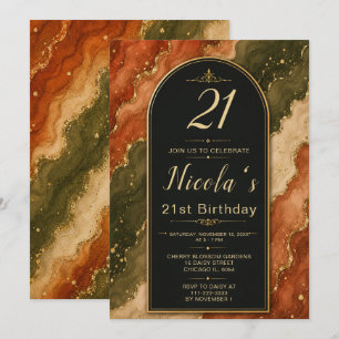 Elegant Green and Terracotta 21st Party Invitation
