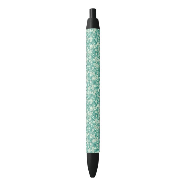 Elegant Green And White Glitter Pattern Black Ink Pen (Front Vertical)
