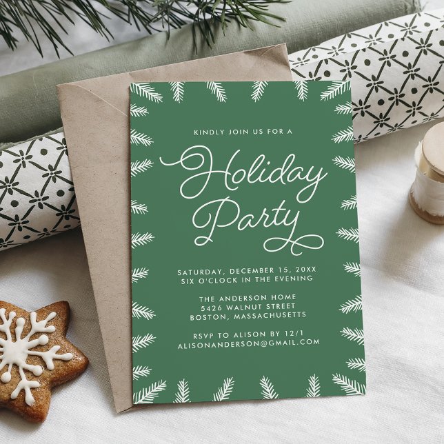 Elegant Green and White Pine Holiday Party Invitation (Creator Uploaded)