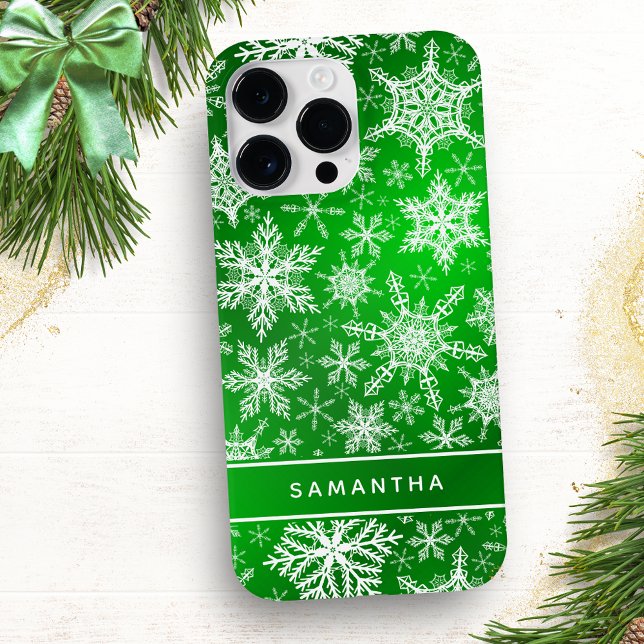 Elegant Green and White Snowflakes Christmas Case-Mate iPhone Case (Creator Uploaded)