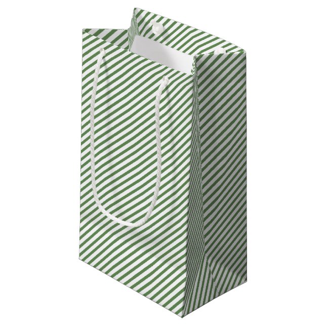 Elegant Green and White Thin Stripes Small Gift Bag (Front Angled)