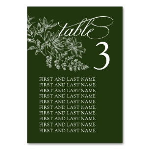 Elegant Green and White Wedding Table Number Card