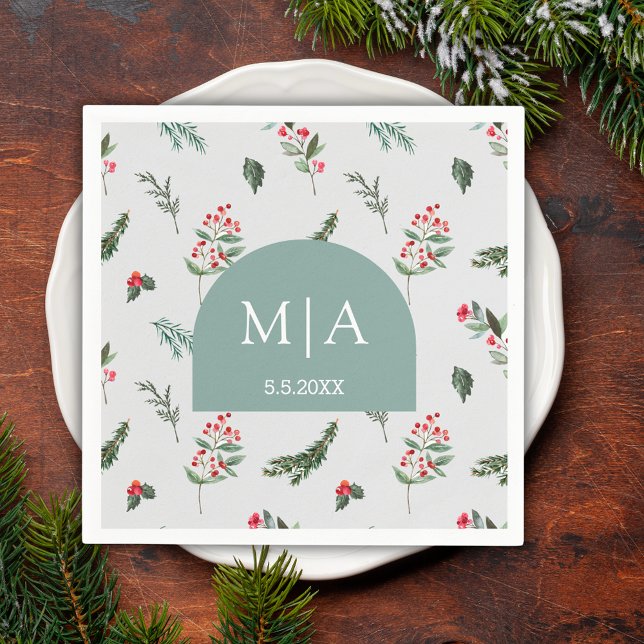 elegant green arch monogram botanical wedding  napkin (Creator Uploaded)