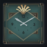 Elegant green Art Deco Square Wall Clock<br><div class="desc">Great Art Deco clock design. You will love it like others. Be free to use this design for other product or to personalise and add your text. Follow me for more. Thank you. Have a nice day.</div>