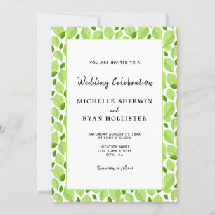 Elegant Green Basil Leaf Pattern Botanical Wedding Invitation