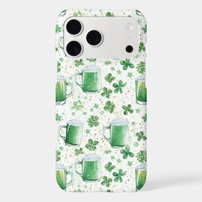 Elegant Green Beer Mugs and Shamrocks White (Back)