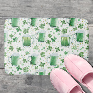 Elegant Green Beer Mugs and Shamrocks White Bath Mat