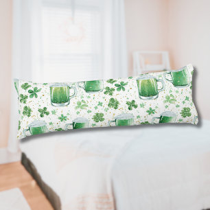 Elegant Green Beer Mugs and Shamrocks White Body Cushion