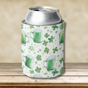Elegant Green Beer Mugs and Shamrocks White Can Cooler